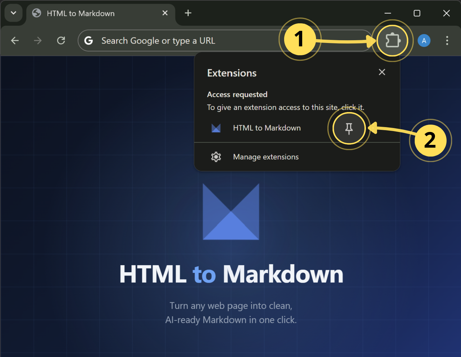 Step 1 — Pin the extension